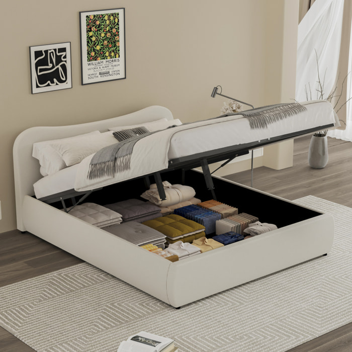 MILANO Lit coffre 140x190cm design arrondi velours côtelé beige