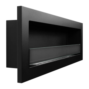 Livorno 120 - Camino a Bioetanolo da Parete o Incasso 120x40x15 cm con Bruciatore 1,25lt in Acciaio Nero