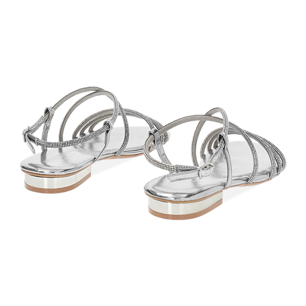 Sandali bassi donna argento in laminato con pietre