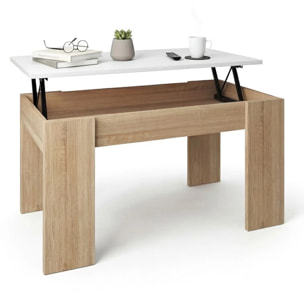 Mesa de centro elevable en roble canadian y blanco artik Norak Roble Canadian - Blanco Artik (Blanco Mate)