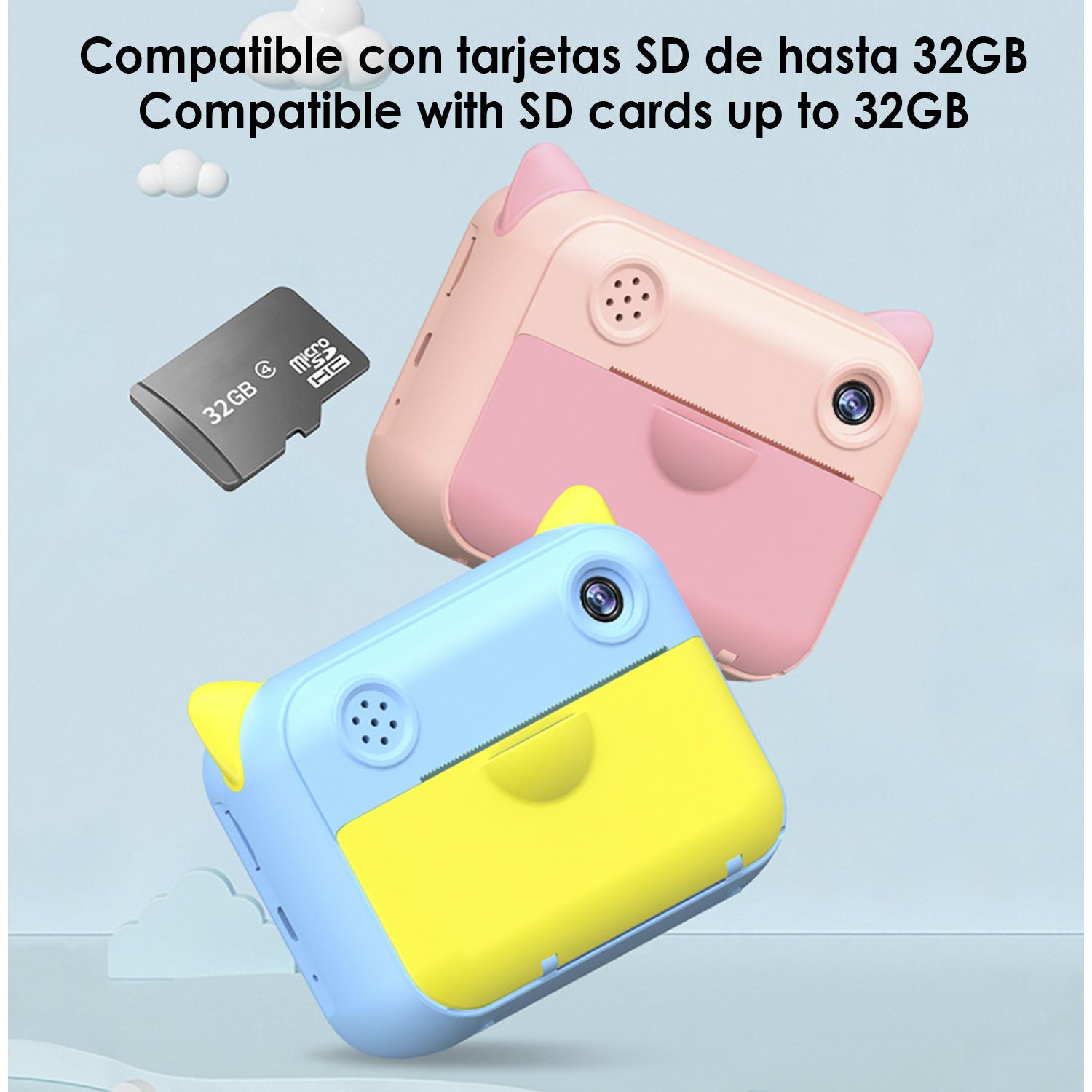 Cámara digital de fotos 12mpx y video FullHD para niños. Impresión instantánea de tus fotos preferidas. Doble cámara, para selfies.