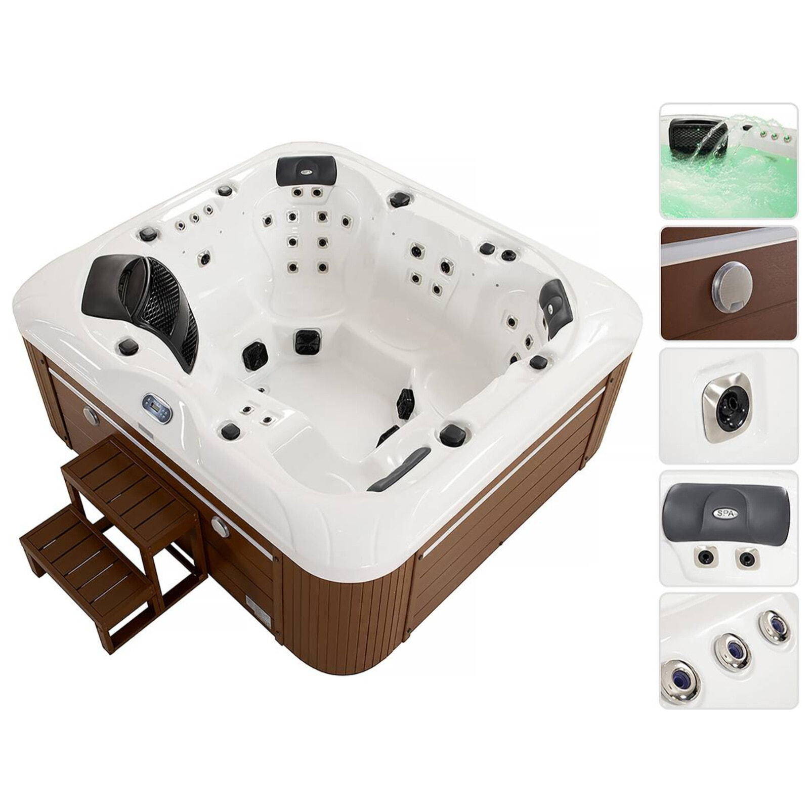 Spa LED "Bora-Bora" - 6 places - Cuve blanche - système Balboa -  Enceintes bluetooth intégrées