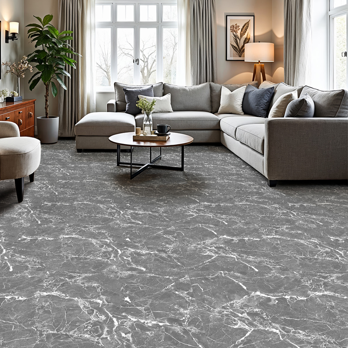 Revêtement sticker sol - MARBRE DE TRIESTE - Rouleau adhésif Protection Anti-dérapant