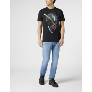 PHILIPP PLEIN Round Neck T-Shirt Paint Splash Skull