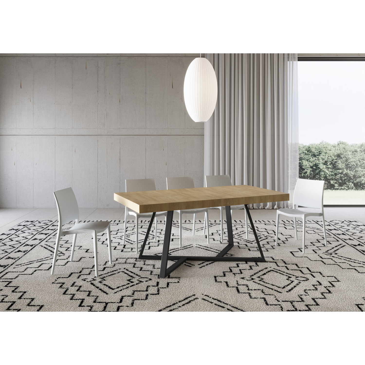 Mesa extensible 90x200/304 cm Booster roble natural patas antracita