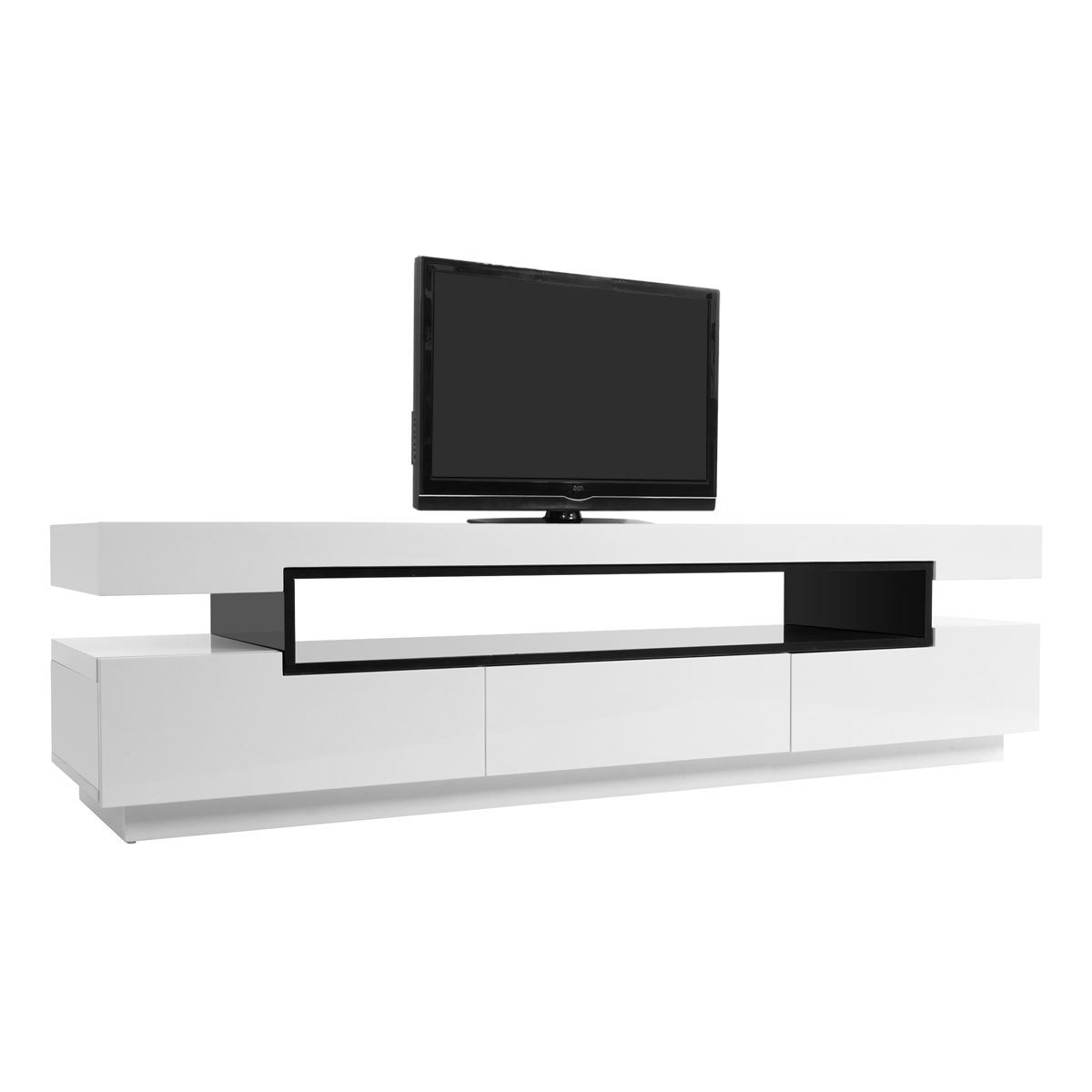 Meuble TV design blanc laqué brillant L200 cm LIVO