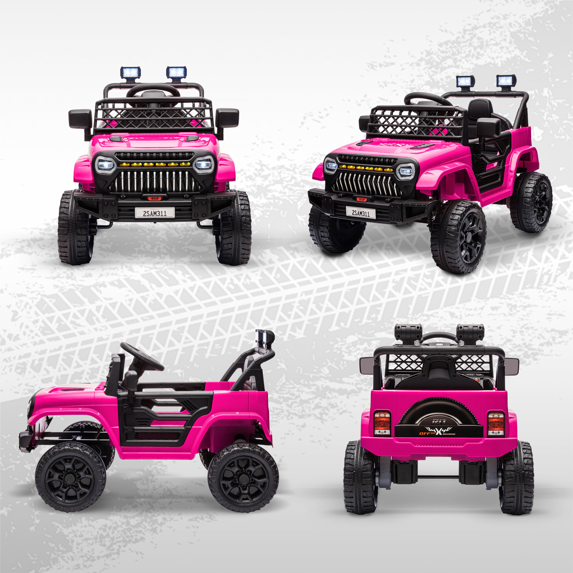 Voiture électrique enfant 4x4 12V 2 moteurs - 3-5Km/h - port USB effets sonores lumineux télécommande - rose