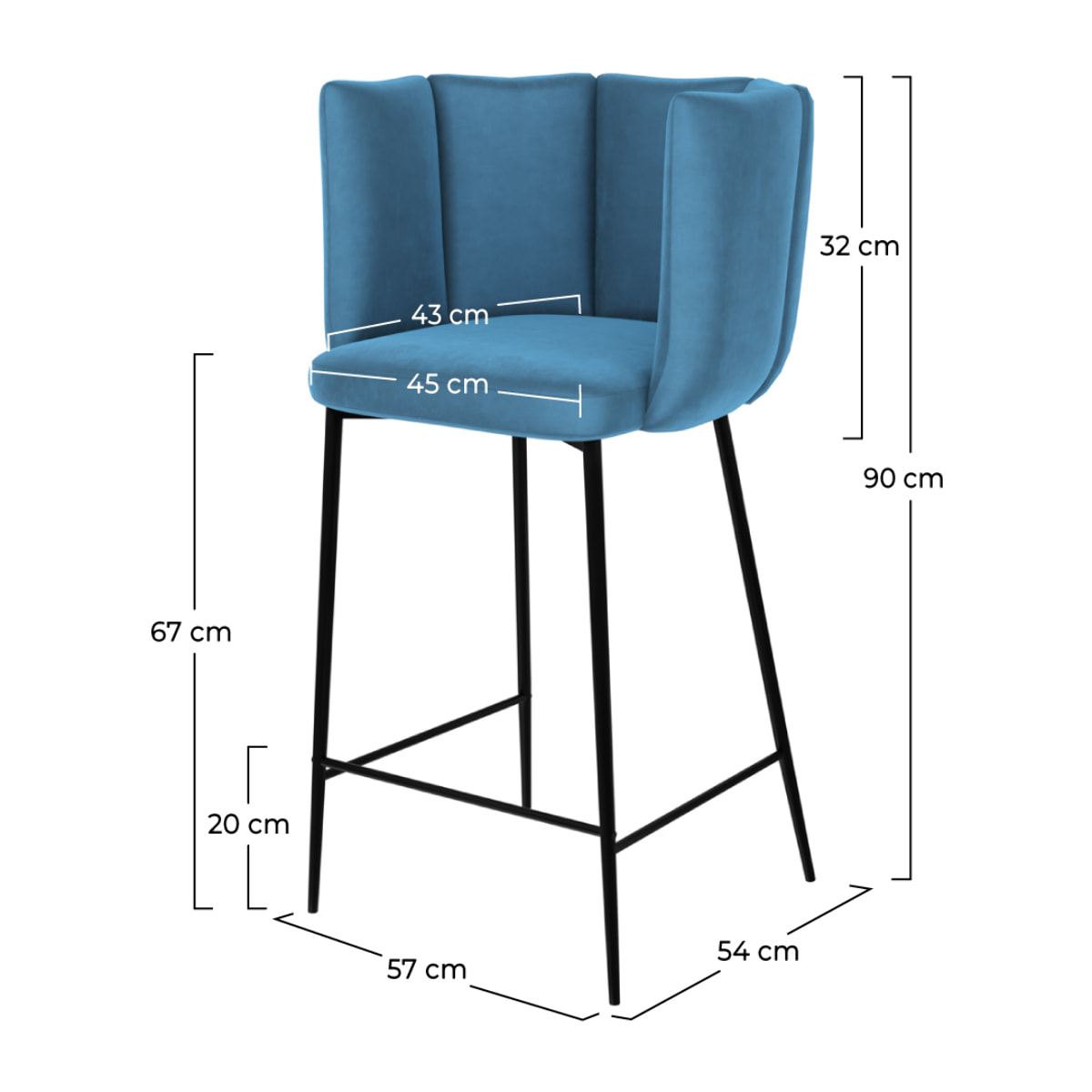 Lot de 2 chaises pour îlot central 67 cm en velours bleu - Rosy