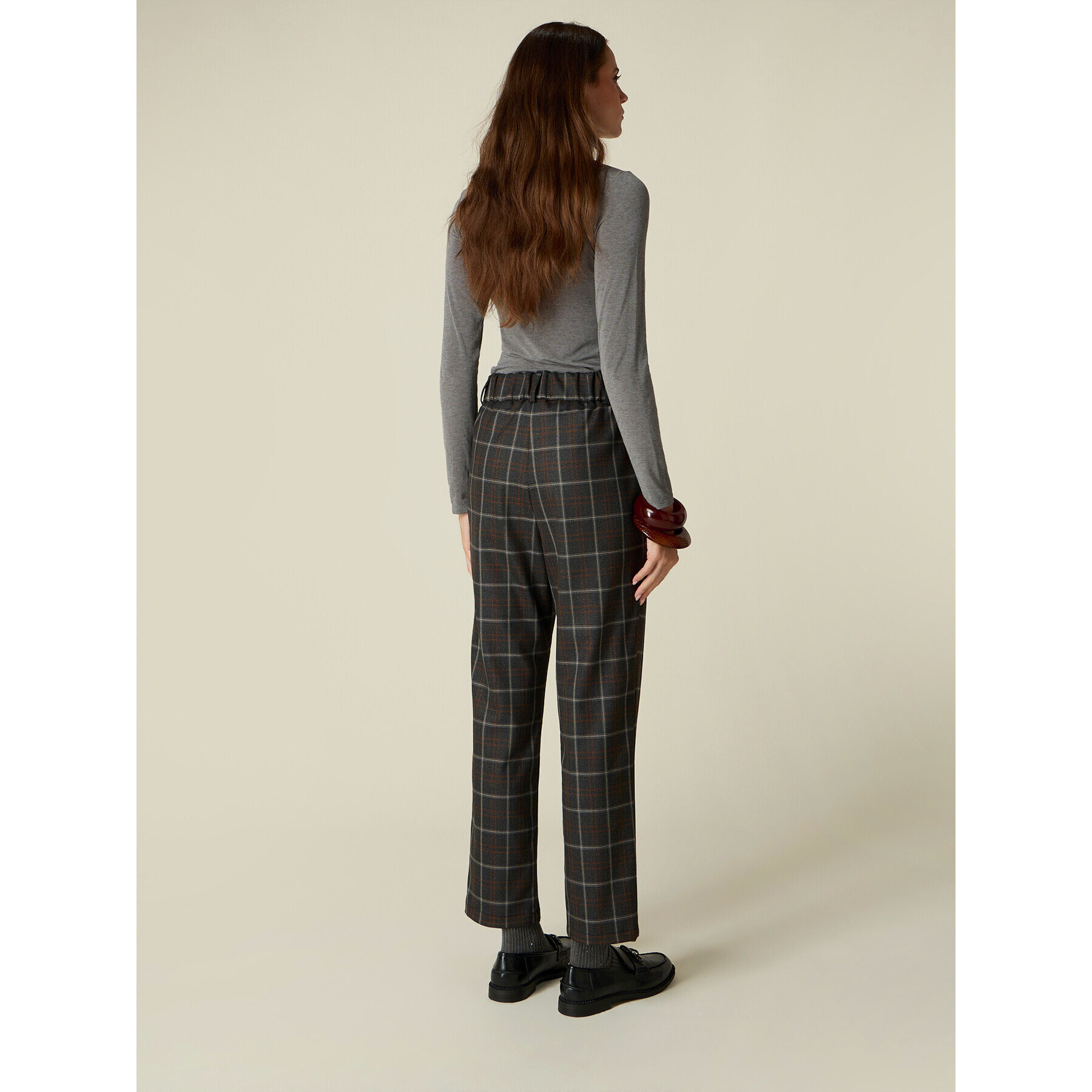 Oltre - Pantaloni check - Grigio