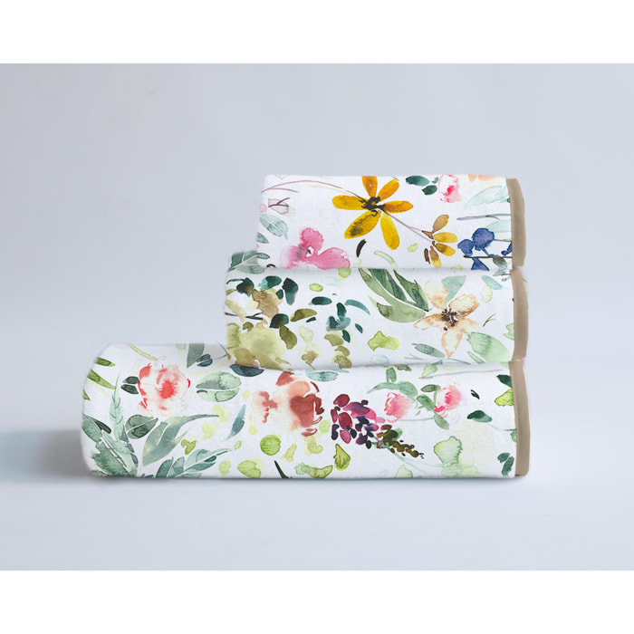 Juego de 3 toallas calm flowers - 100% algodon - 500 g/m2 - multicolor- 90x150cm