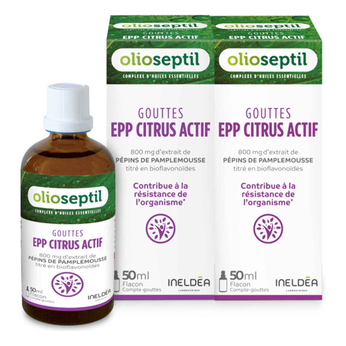 OLIOSEPTIL - Extrait de Pépins de Pamplemousse en Gouttes Citrus Actif - EPP + Plantes Origine 100% Naturelle - Contribue à la Résistance de l'Organisme - Lot de 2 produits