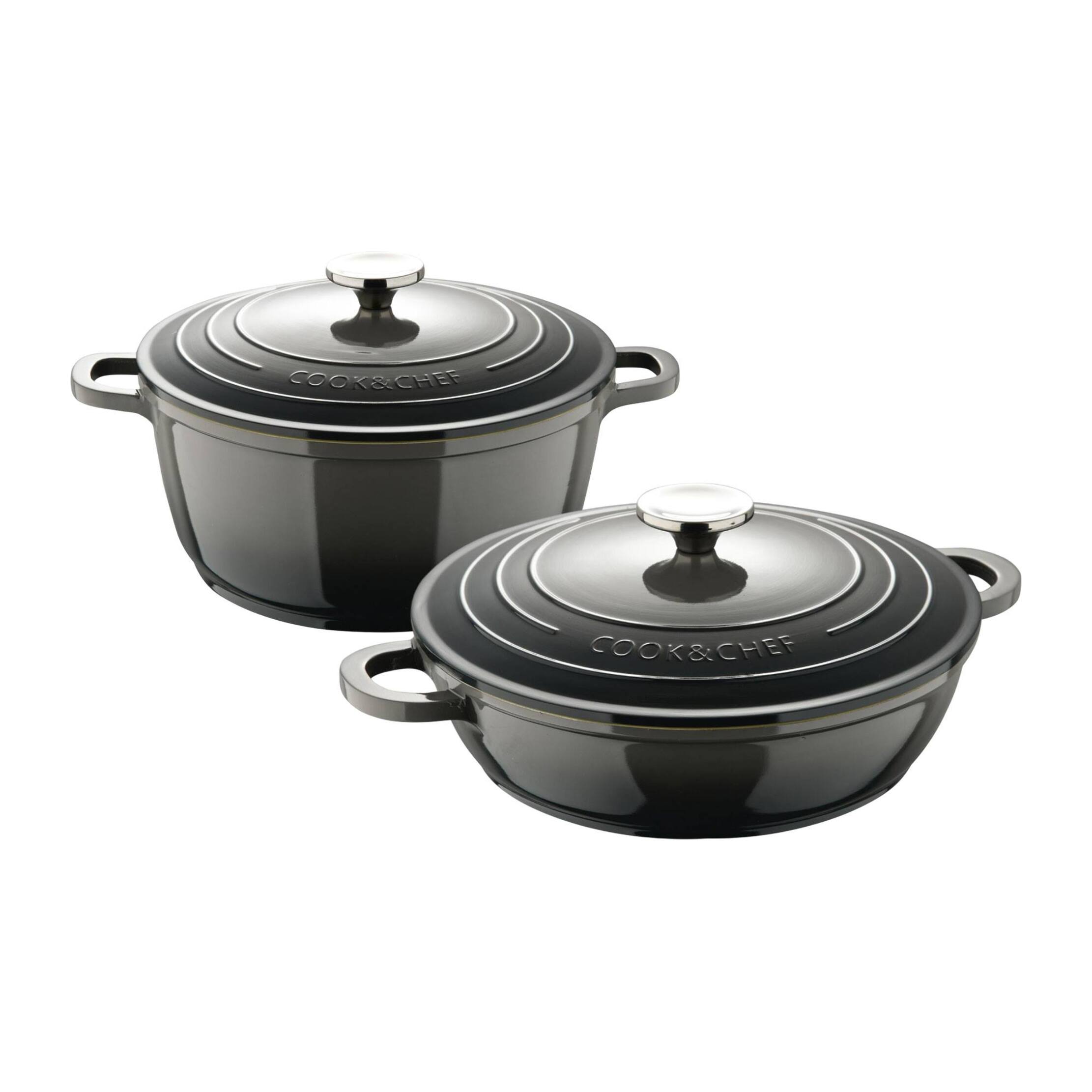 Juego de Cacerola de Ø20cm - 2,4L y Cacerola baja de Ø24cm - 2,3L en aluminio fundido color Gris EXCALIBUR Bergner