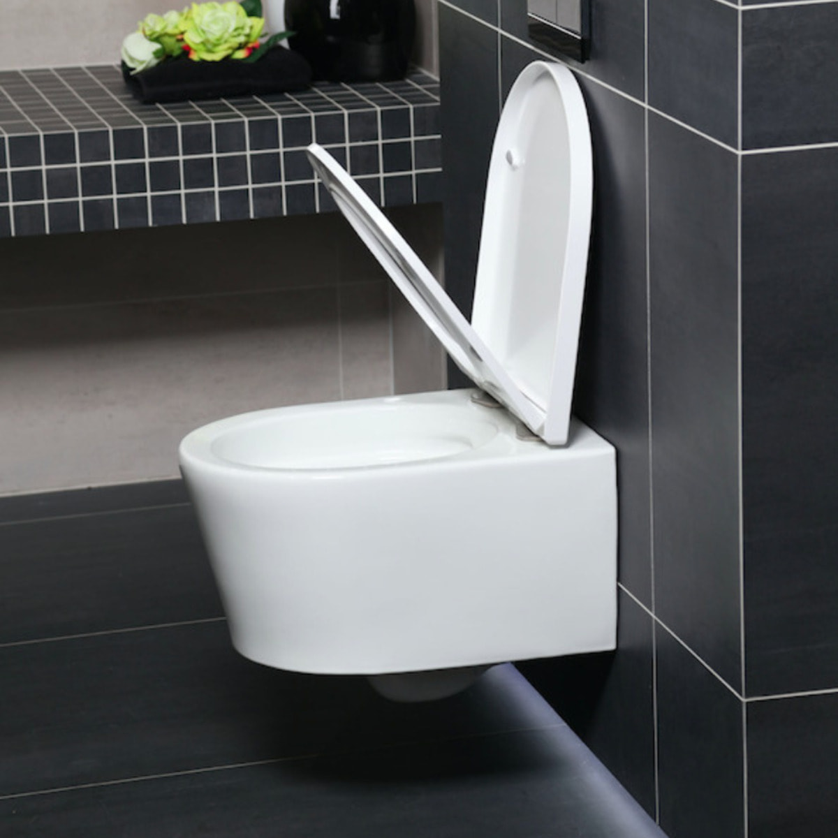 Duofix Pack WC bâti autoportant + WC sans bride + abattant SoftClose Swiss Aqua Technologies + plaque (GEBSTBRWR03MAN-FR)