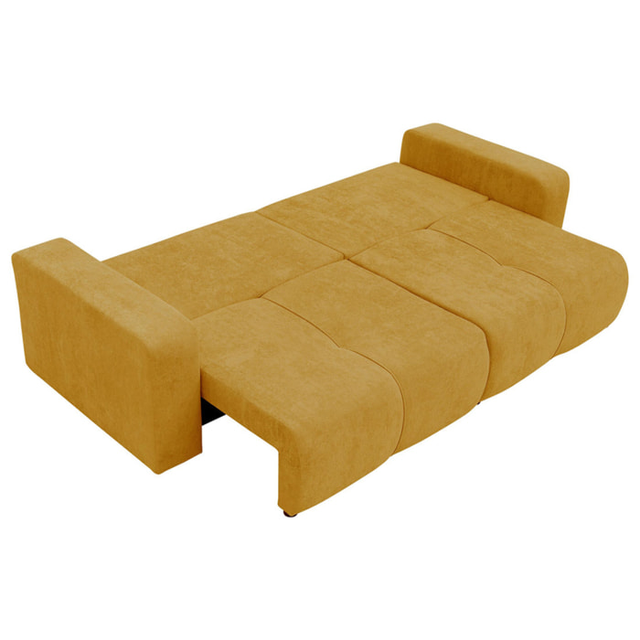 Nicole - Canapé droit 3 places convertible avec coffre en tissu - Jaune