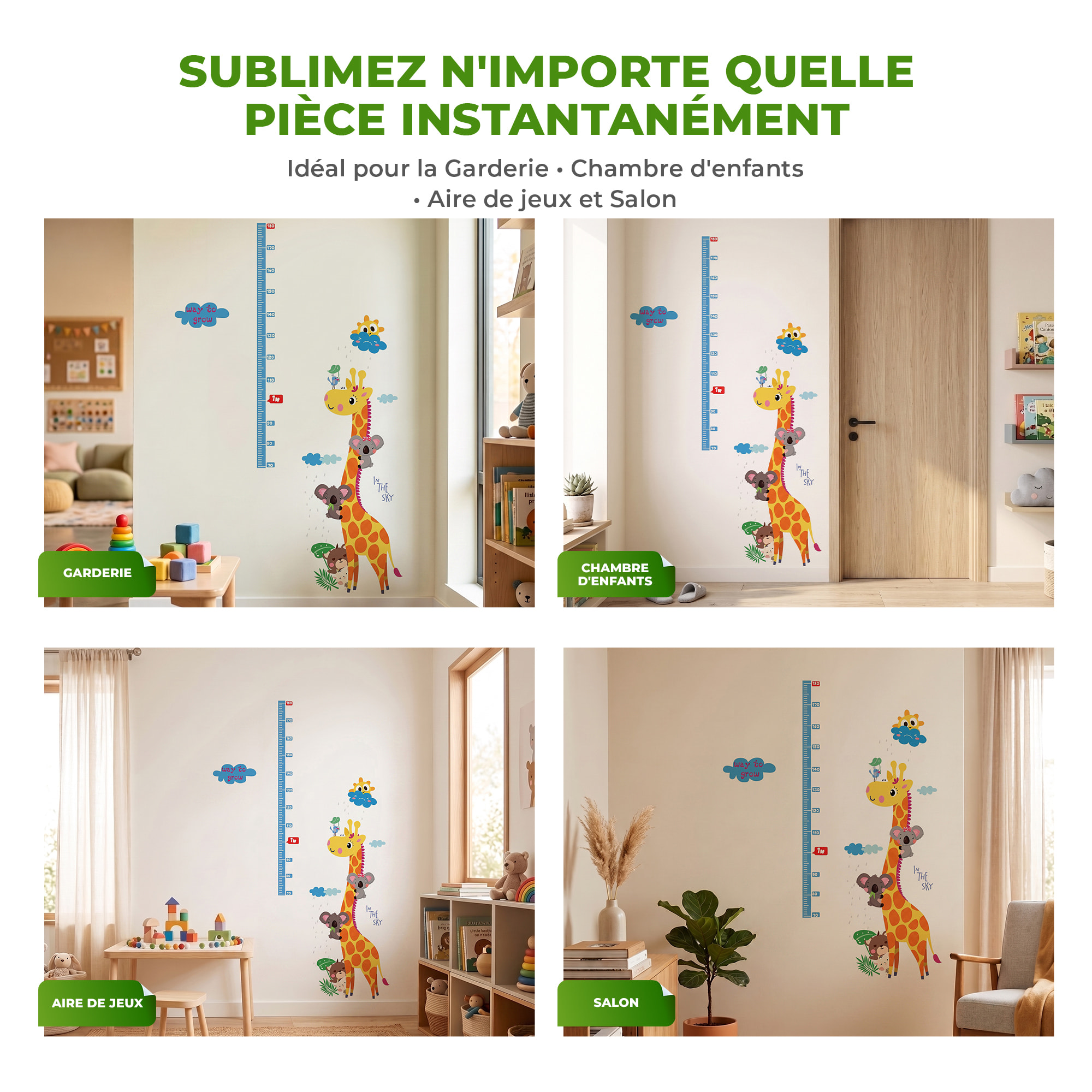 Stickers Muraux décoration adhésifs toise girafe et koalas