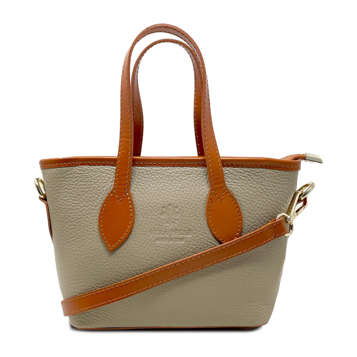 Chicca Borse - Borsa a Mano Donna in Vera Pelle - Colore Fango