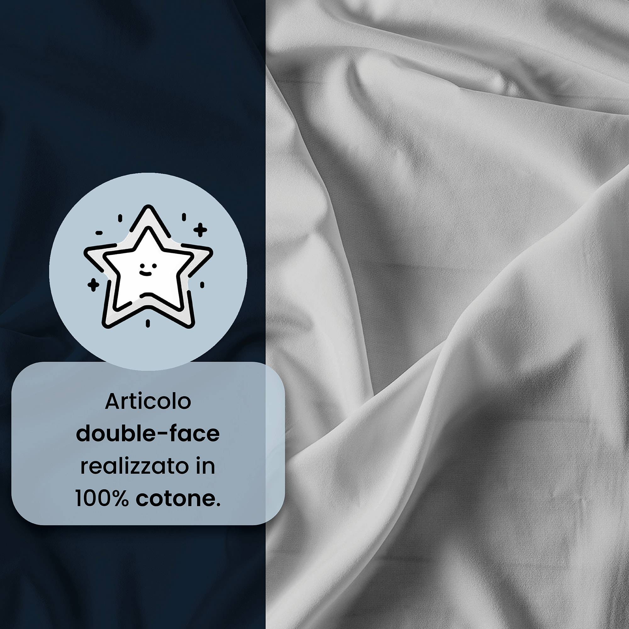 COMPLETO LETTO NATURAL COLOR, 100% Cotone, Made in Italy - BLU SCURO/GRIGIO CHIARO