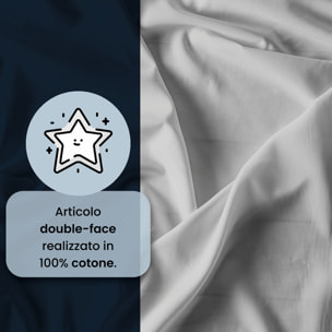 COMPLETO LETTO NATURAL COLOR, 100% Cotone, Made in Italy - BLU SCURO/GRIGIO CHIARO