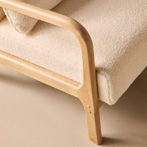 Fauteuil scandinave bois d'hévéa et bouclette LORENS