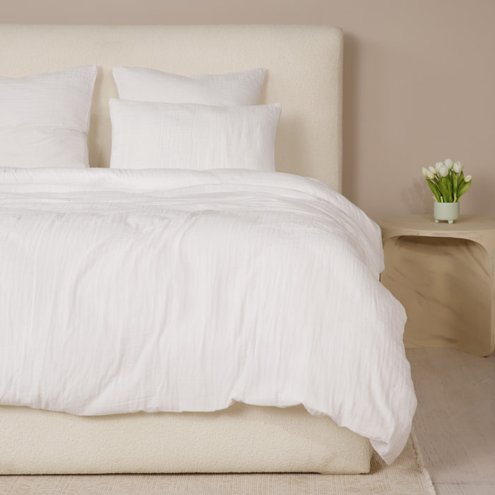 Parure housse de couette gaze de coton lavé blanc pur