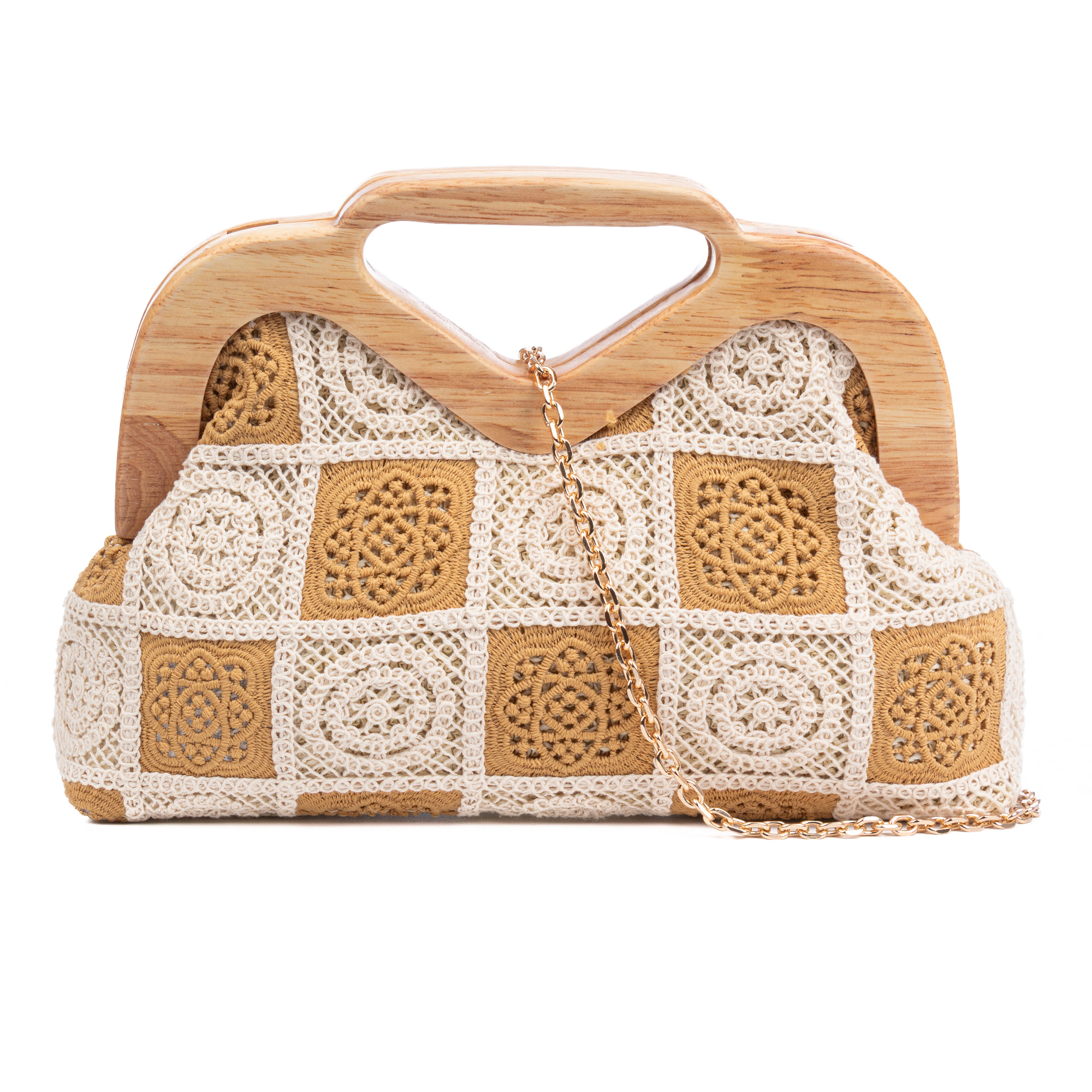 Bisenzio Bolso de mano Mujer. Fabricado en madera natural, algodón y paja trenzada.