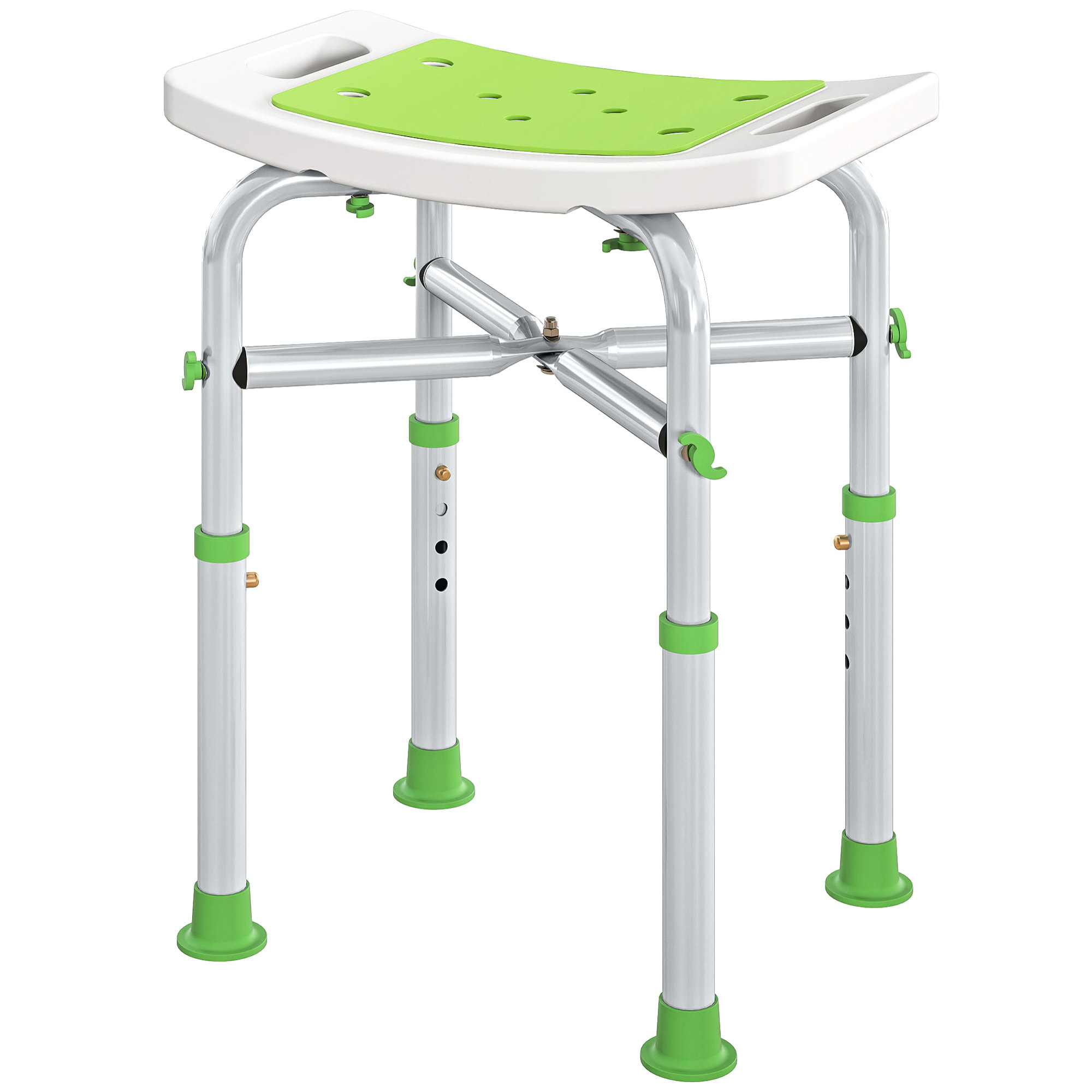 Siège de douche réglable en hauteur tabouret de douche ergonomique pieds antidérapants charge max. 150 Kg alu HDPE blanc vert