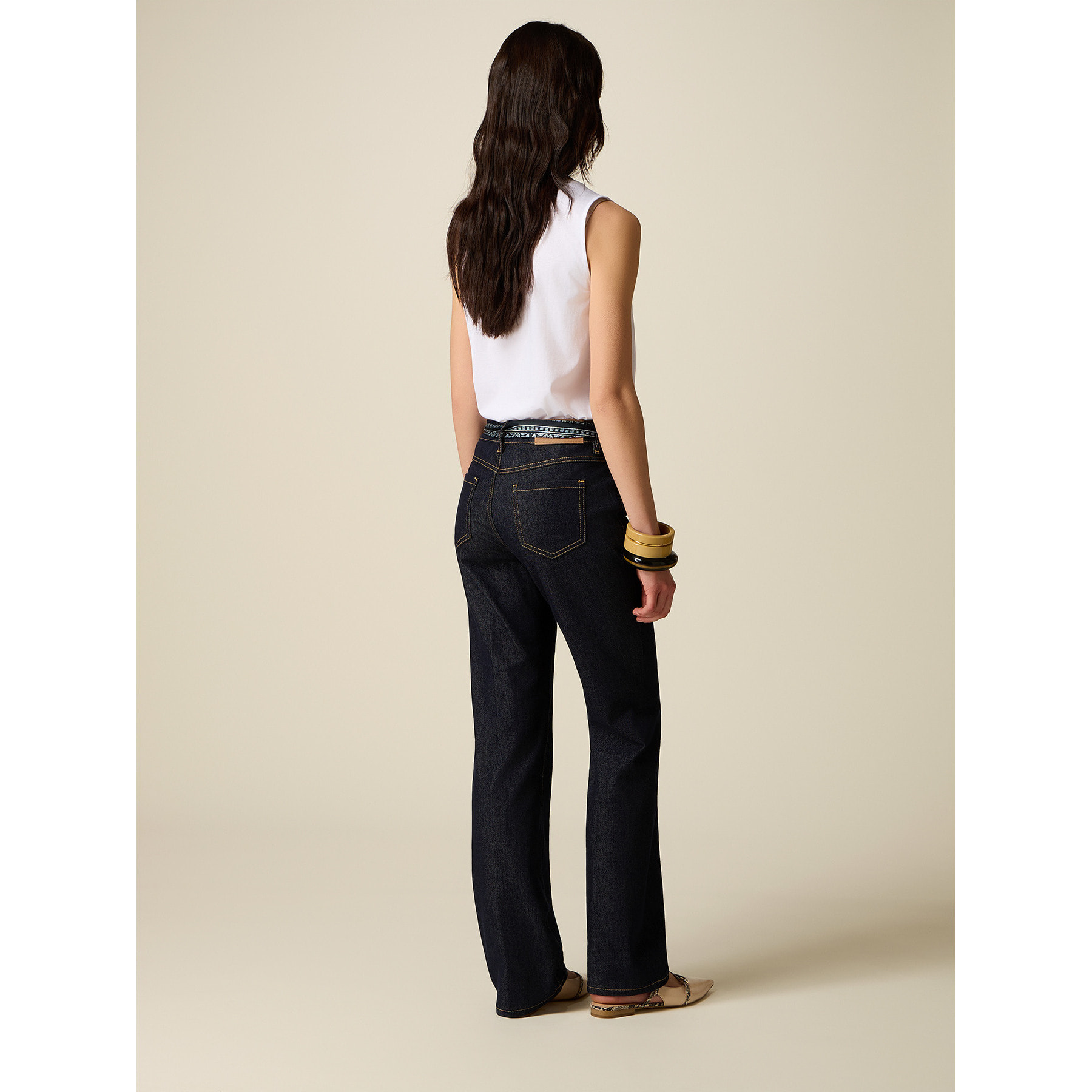 Oltre - Jeans regular con pañuelo en la cintura - Azul