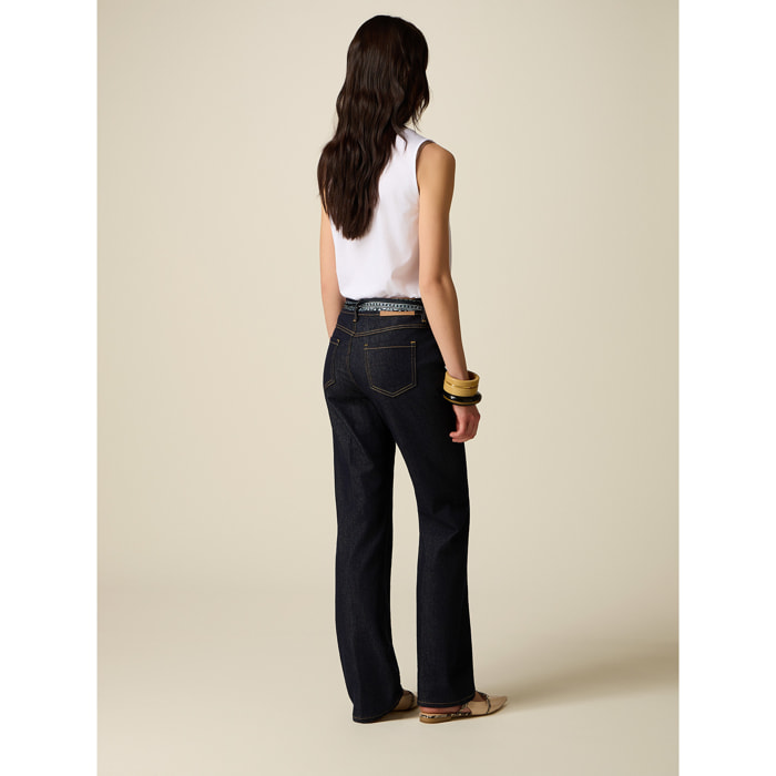 Oltre - Jeans regular con pañuelo en la cintura - Azul