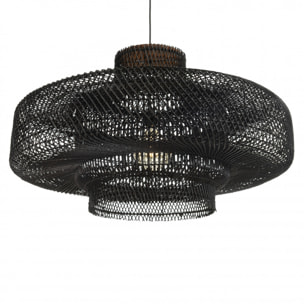 ALIDA - Suspension 'double' 90x90cm en rotin couleur noire et teck