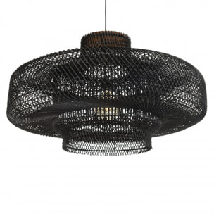 ALIDA - Suspension 'double' 90x90cm en rotin couleur noire et teck