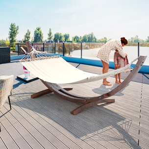 Amaca Da Giardino Supporto Legno Robusto Telo Cotone Resistente Portata Max 150 Kg Esterno Terrazzo Balcone Piscina Design 320 x 100 x 100 Cm Beige