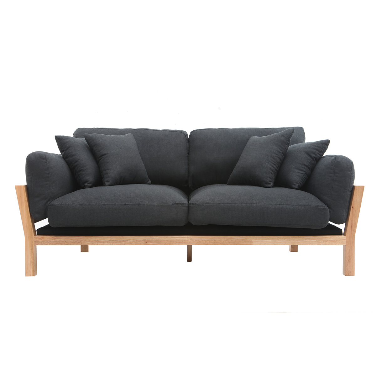 Canapé scandinave déhoussable 3 places en tissu gris anthracite et bois clair KYO