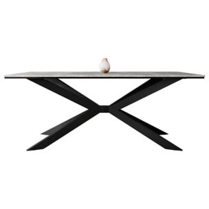 Casey - table à manger - plateau effet béton - pieds en métal - 4 à 8 personnes - Gris / Noir