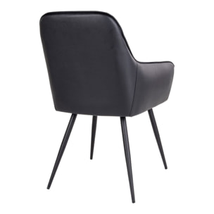 Set 2 sedie da pranzo Harbo con braccioli in ecopelle nera e gambe in metallo nero