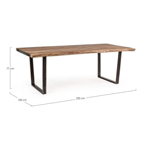 Tavolo ELMER in legno di acacia e gambe in acciaio nero, 220×100 cm