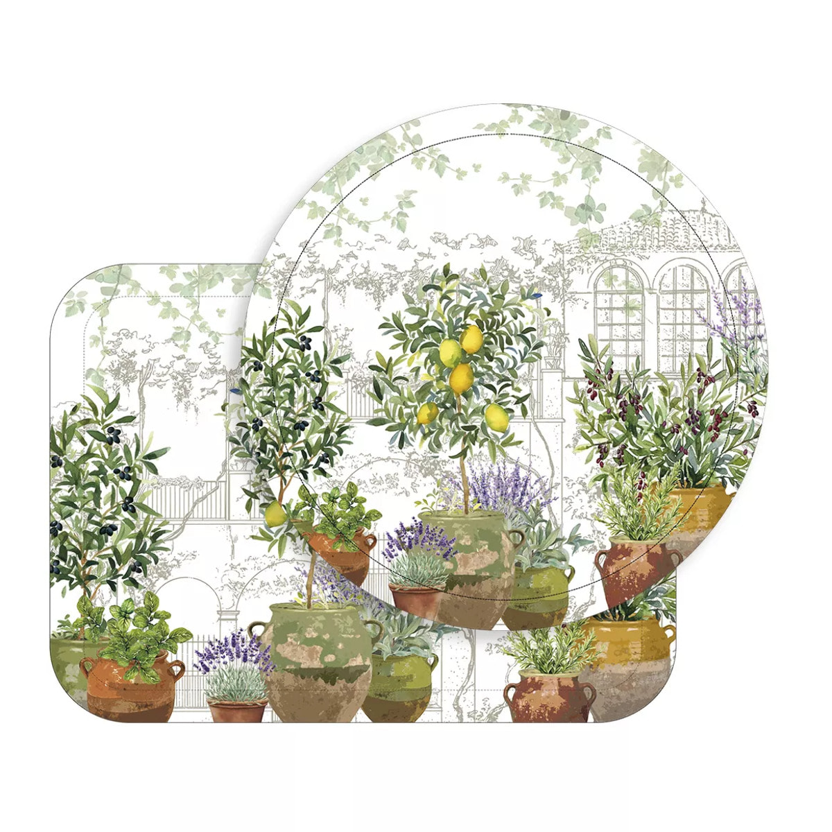 Plateau bois imprimé vert marron Jardin provencal olive