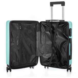 DAM Juego de 3 maletas Trolley, en material ligero ABS de alta resistencia. Cerradura numérica y 4 ruedas dobles extraíbles y giratorias 360°. 50x29x76 Cm. Color: Verde Aguamarina