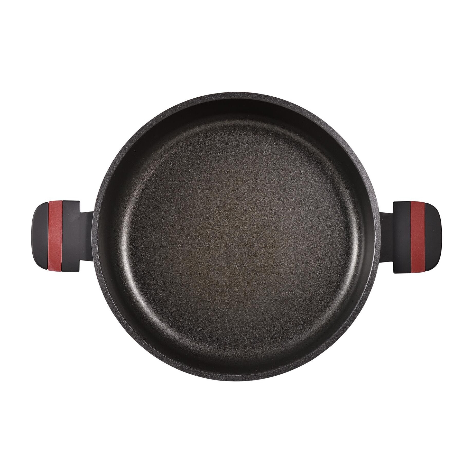 Cacerola baja en aluminio fundido de color negro, apta para inducción y antiadherente