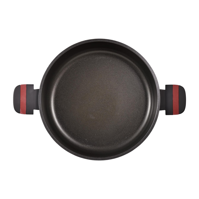 Cacerola baja en aluminio fundido de color negro, apta para inducción y antiadherente