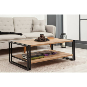Tavolino da salotto Gioacchina, Tavolo basso da caffè, Portariviste per divano, Ripiano da soggiorno, 110x70h40 cm, Quercia e Nero
