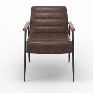Fauteuil en cuir de buffle marron et métal noir - Hugues