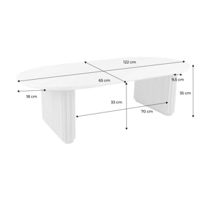 Table basse ovale bois d'hévéa plateau effet pierre GABRIELLE