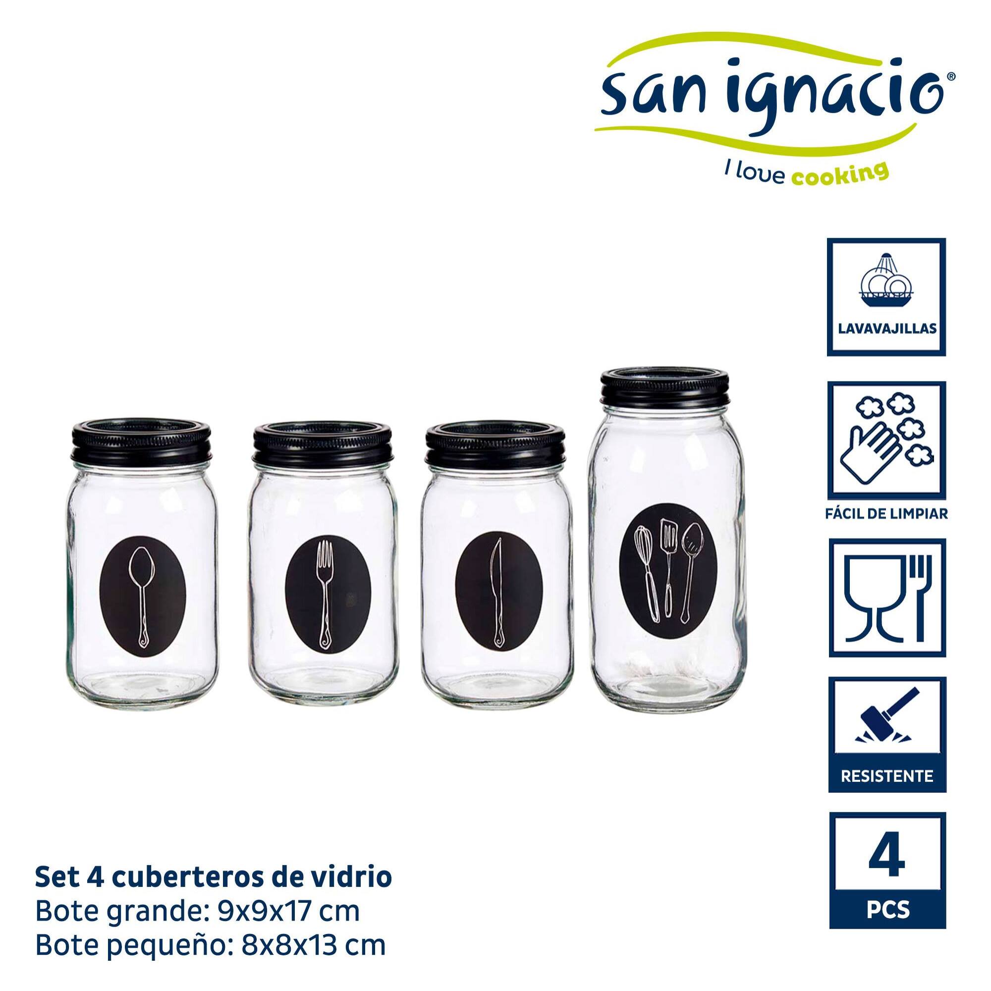 Set 4 cuberteros vidrio con tapa metal colección vivalto