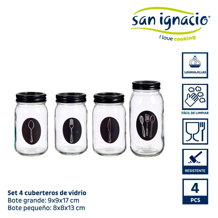 Set 4 cuberteros vidrio con tapa metal colección vivalto