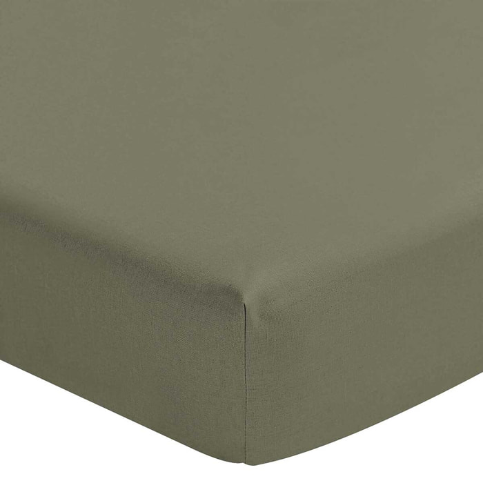 Drap housse uni en lin lavé, Made in France, NOUVELLE VAGUE , Vert kaki