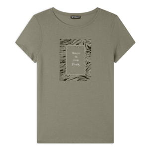 T-shirt regular fit con grafica e borchie dorate