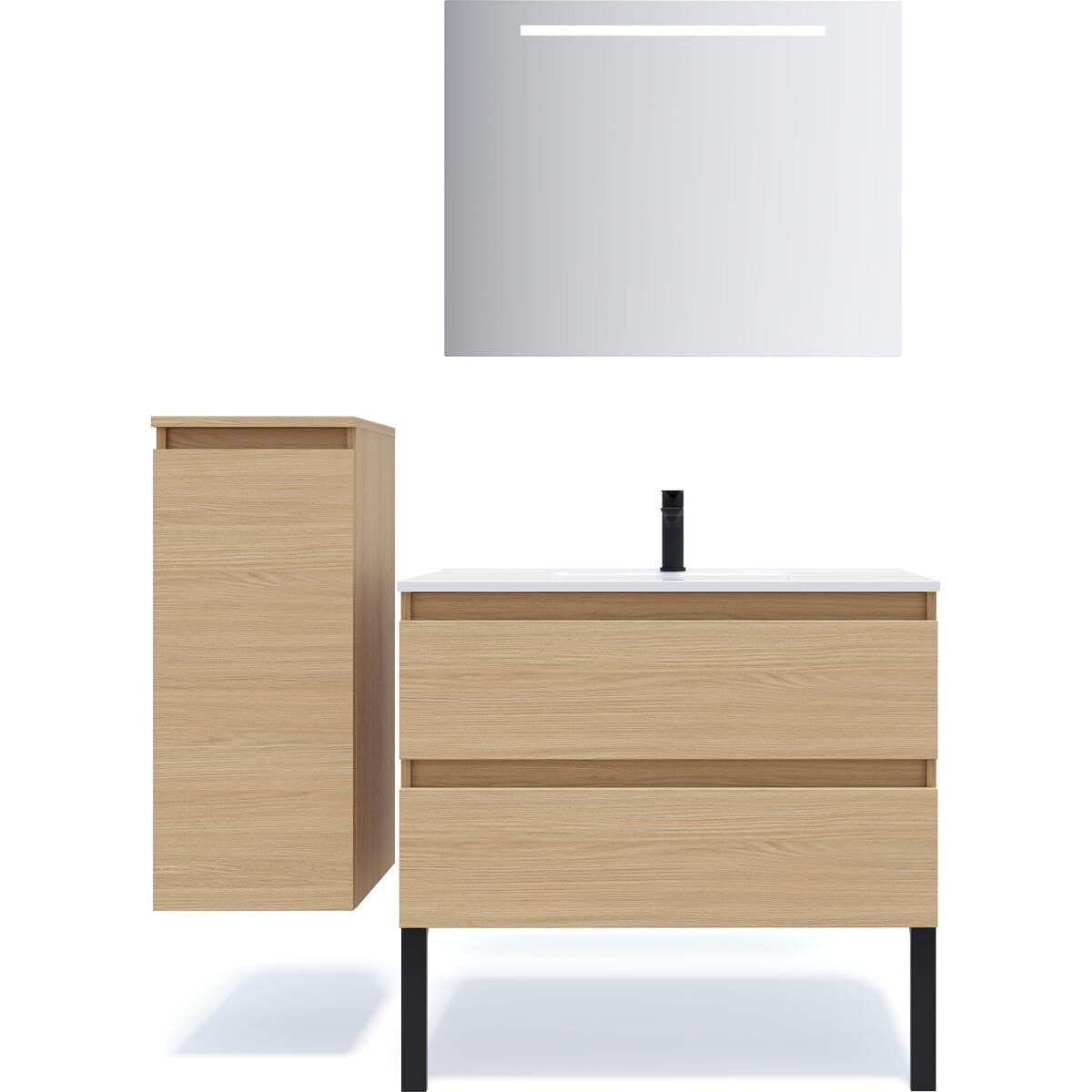 Ensemble vasque intégrée 2 tiroirs + miroir - HUDSON