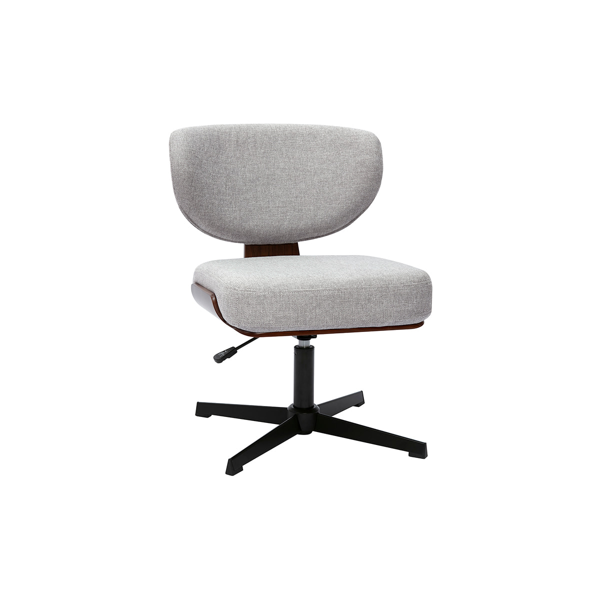 Chaise de bureau en tissu effet velours texturé gris et bois foncé noyer HANZ