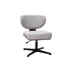 Chaise de bureau en tissu effet velours texturé gris et bois foncé noyer HANZ