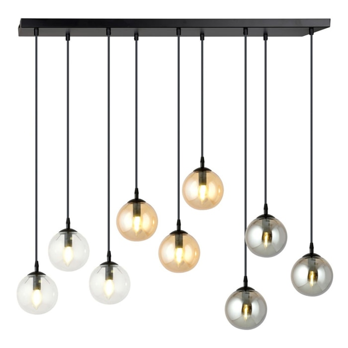 Lampada a sospensione Cosmo in acciaio nero con diffusori in vetro